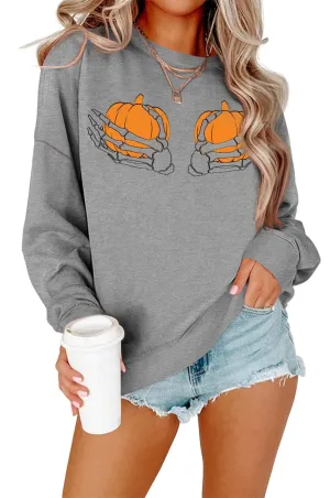 Amoretu Womens Sweatshirts Skeleton/Pumpkin Funny Graphic Casual Long Sleeve Top Novelty Horror Pullover Shirts