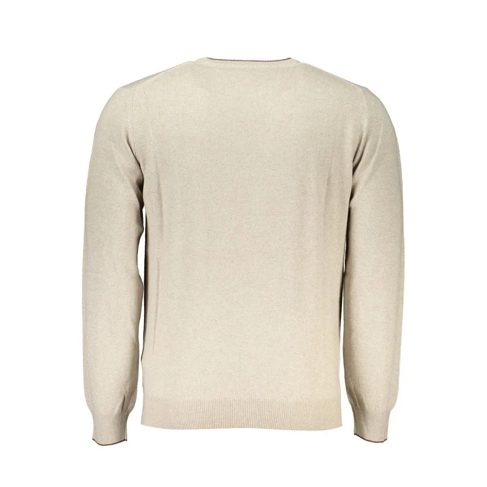 Beige Crew Neck Luxury Sweater with Embroidery