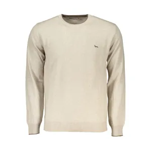 Beige Crew Neck Luxury Sweater with Embroidery