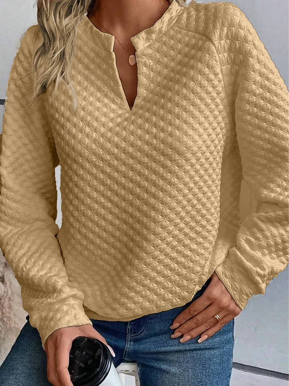 Beige Long Sleeve Quilted Shirt