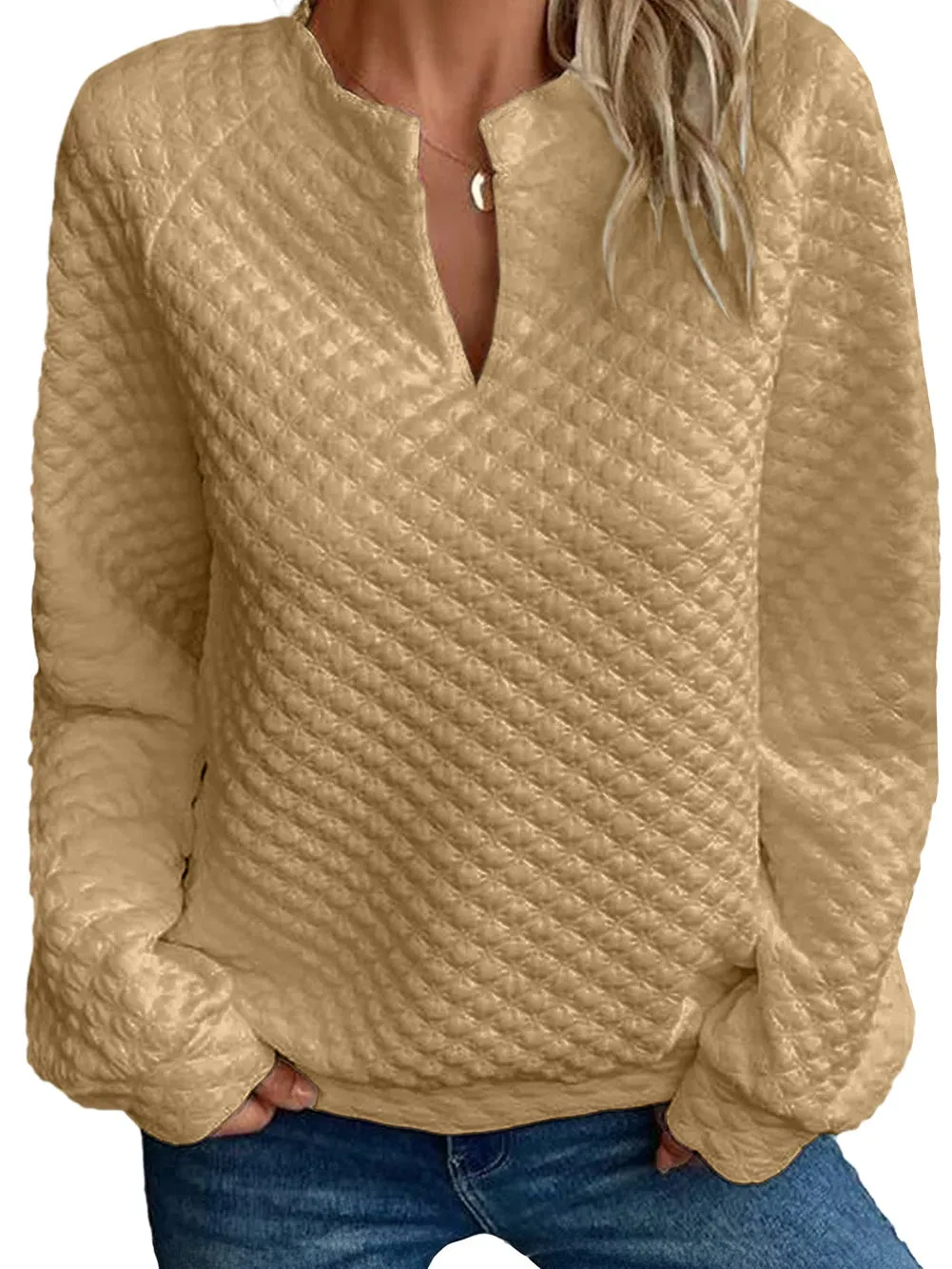 Beige Long Sleeve Quilted Shirt