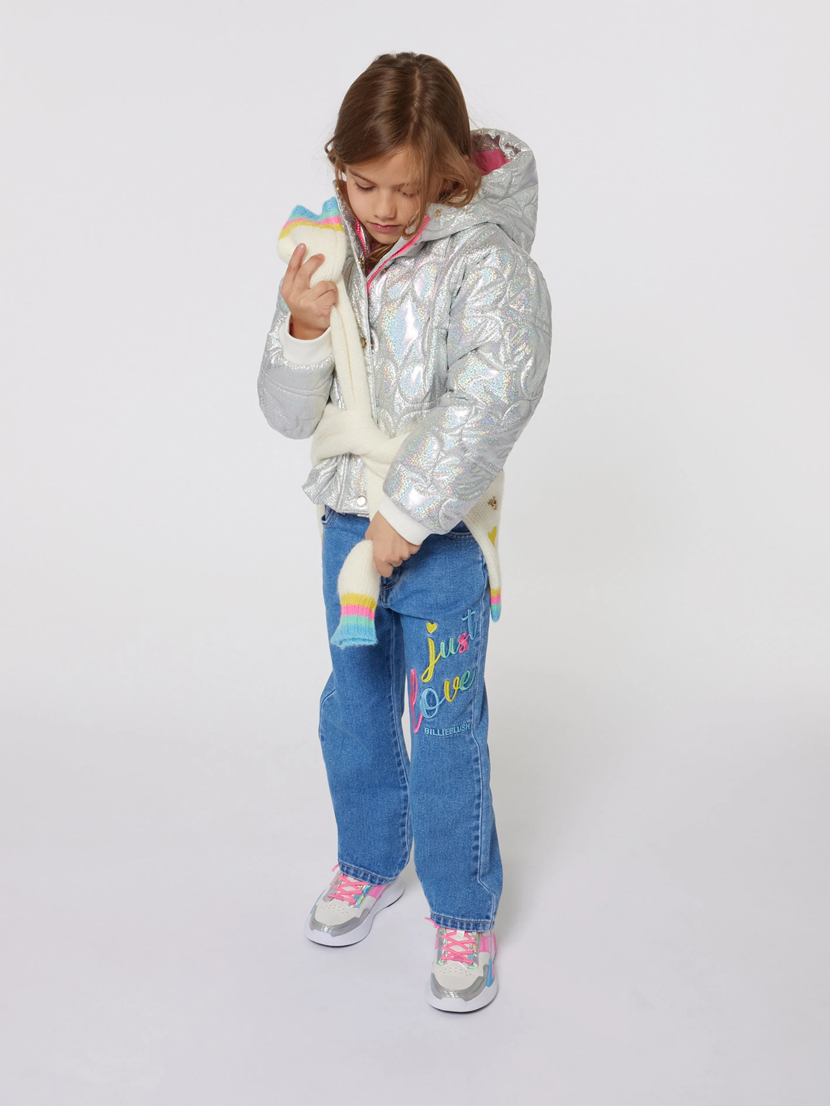 Billieblush Girls Iridescent Shell Puffer Jacket in Multicolour