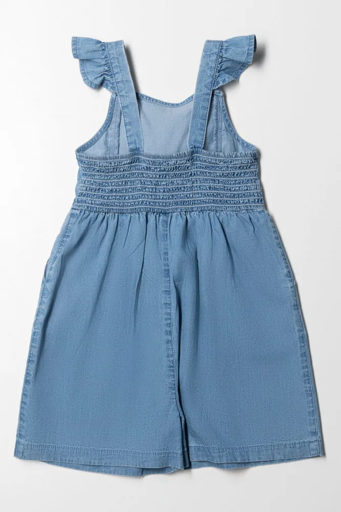 Bow Denim Short Jumpsuit Blue