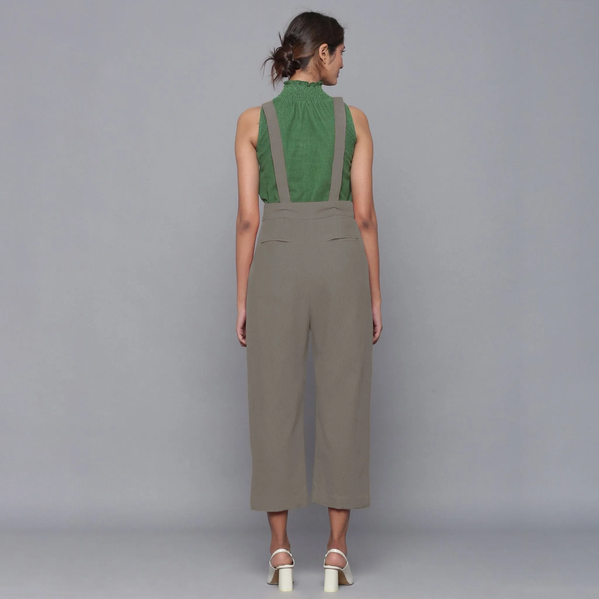 Bronze Grey Warm Cotton Corduroy Dungaree Jumpsuit