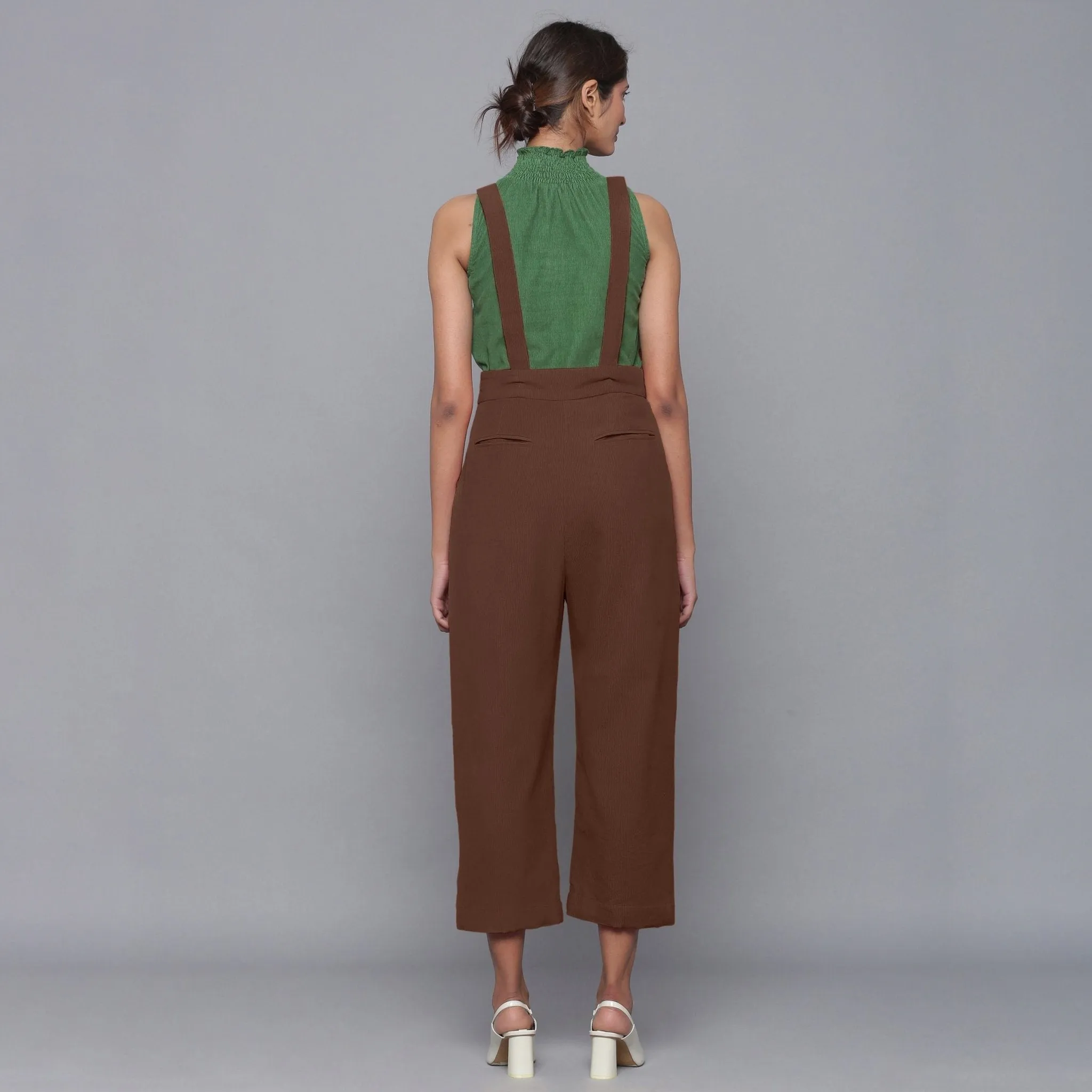 Brown Warm Cotton Corduroy Dungaree Jumpsuit