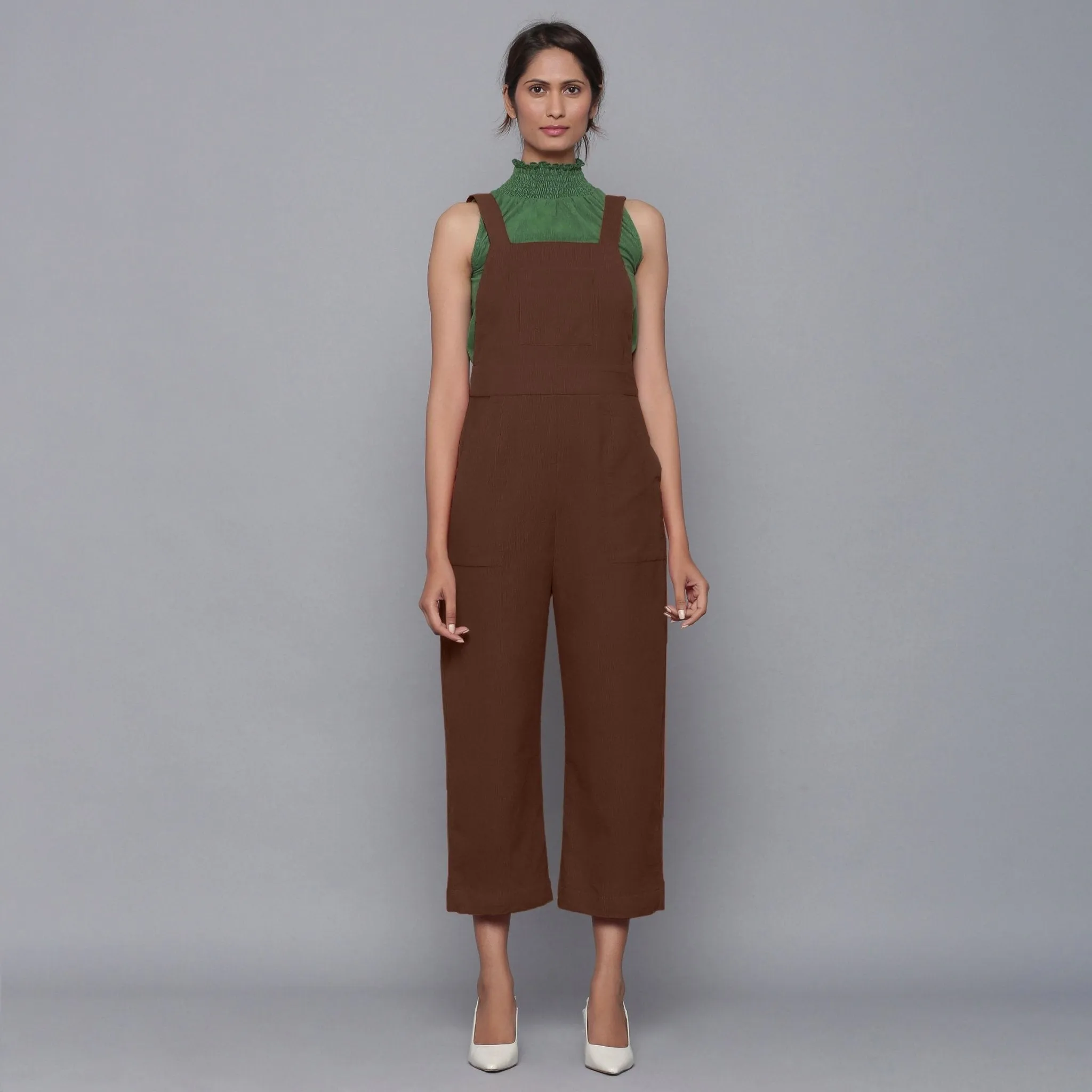 Brown Warm Cotton Corduroy Dungaree Jumpsuit