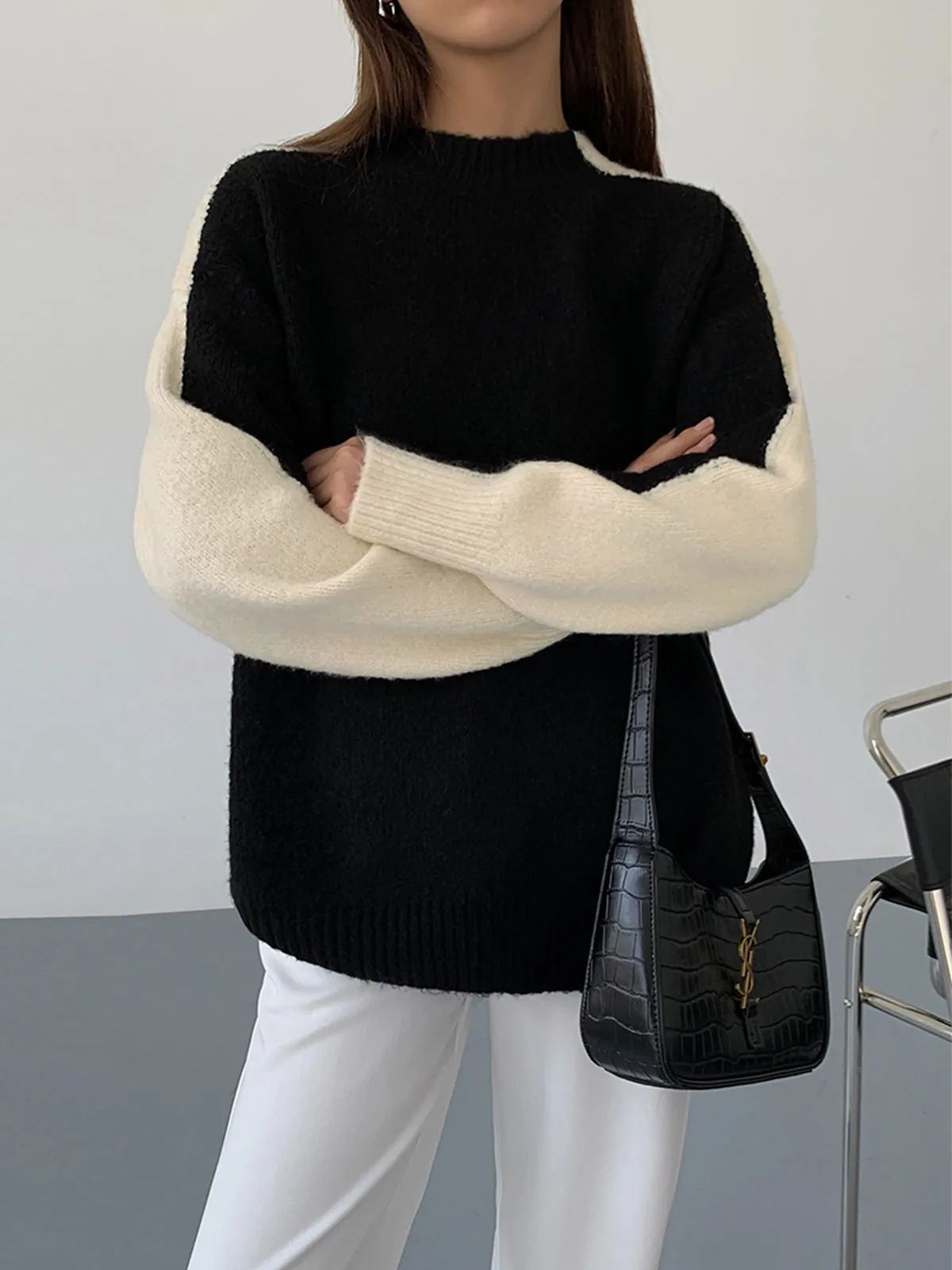 Casual Contrast Graceful Color Knit Sweater