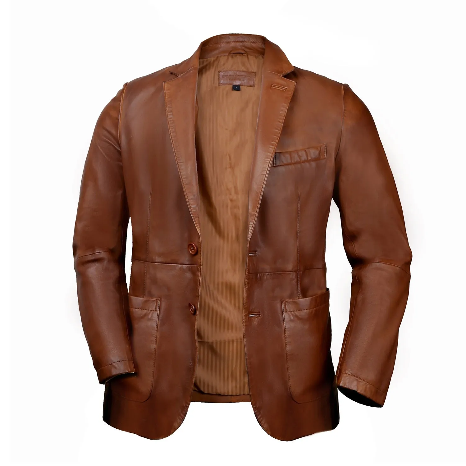 Formal Blazer Button Style Tan Leather Jacket For Men By Brune & Bareskin