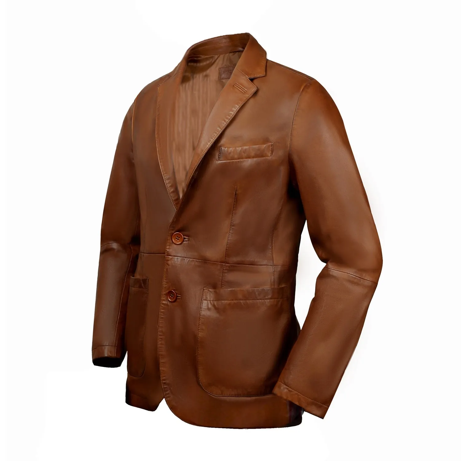 Formal Blazer Button Style Tan Leather Jacket For Men By Brune & Bareskin