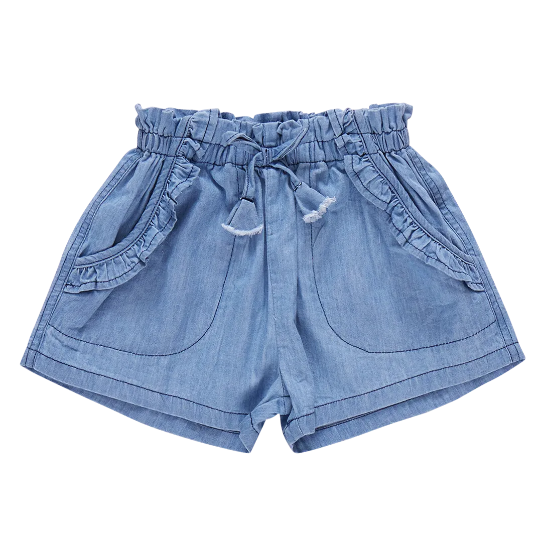 Girls Theodore Short - Medium Wash Chambray