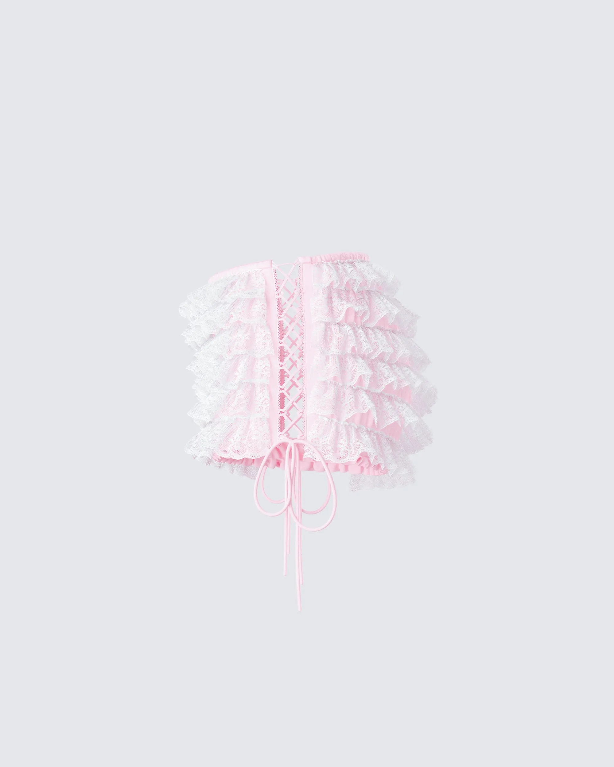 Hali Pink Lace Up Ruffle Micro Mini Short