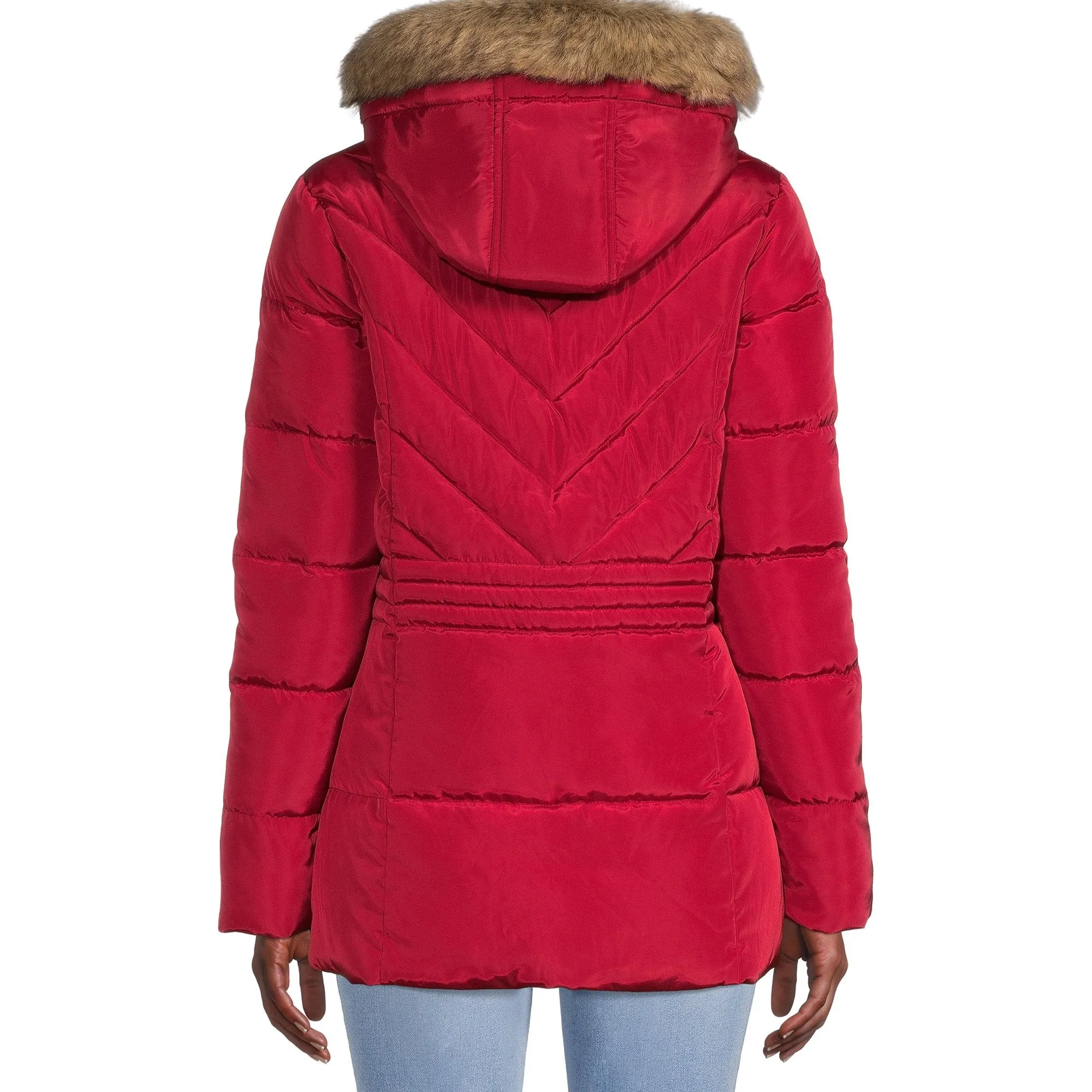 Heavy Puffer Faux Fur Hood Ruby