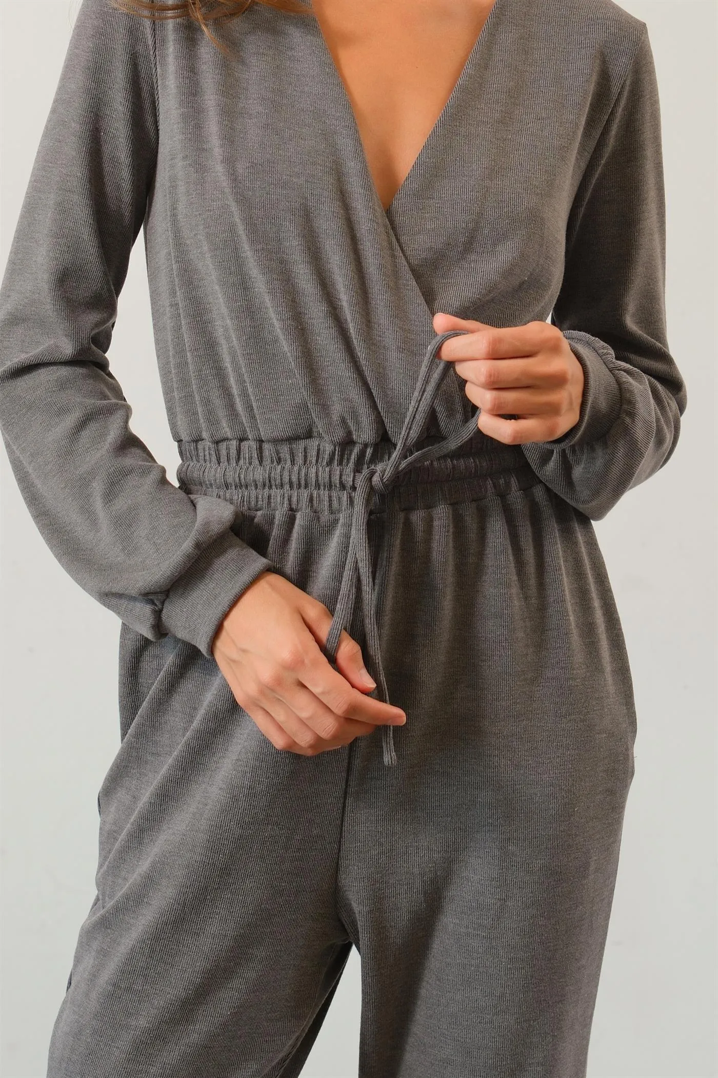 HF25A733-Knit Drawstring Jumpsuit