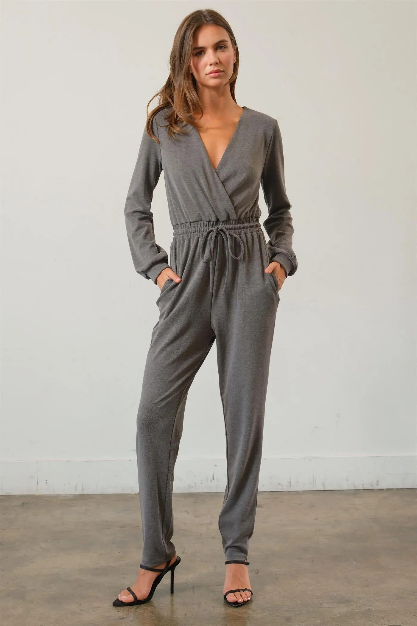 HF25A733-Knit Drawstring Jumpsuit