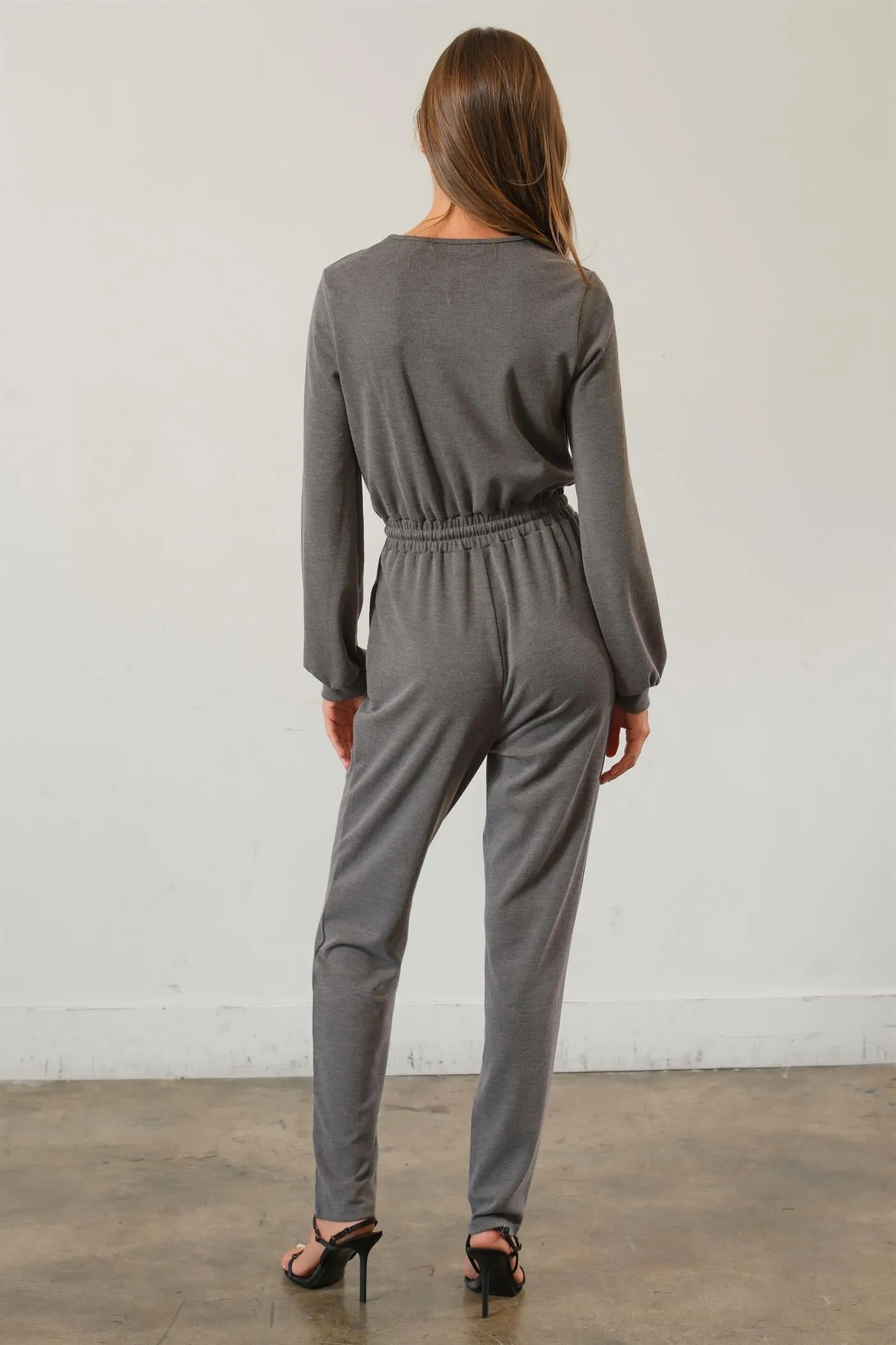 HF25A733-Knit Drawstring Jumpsuit