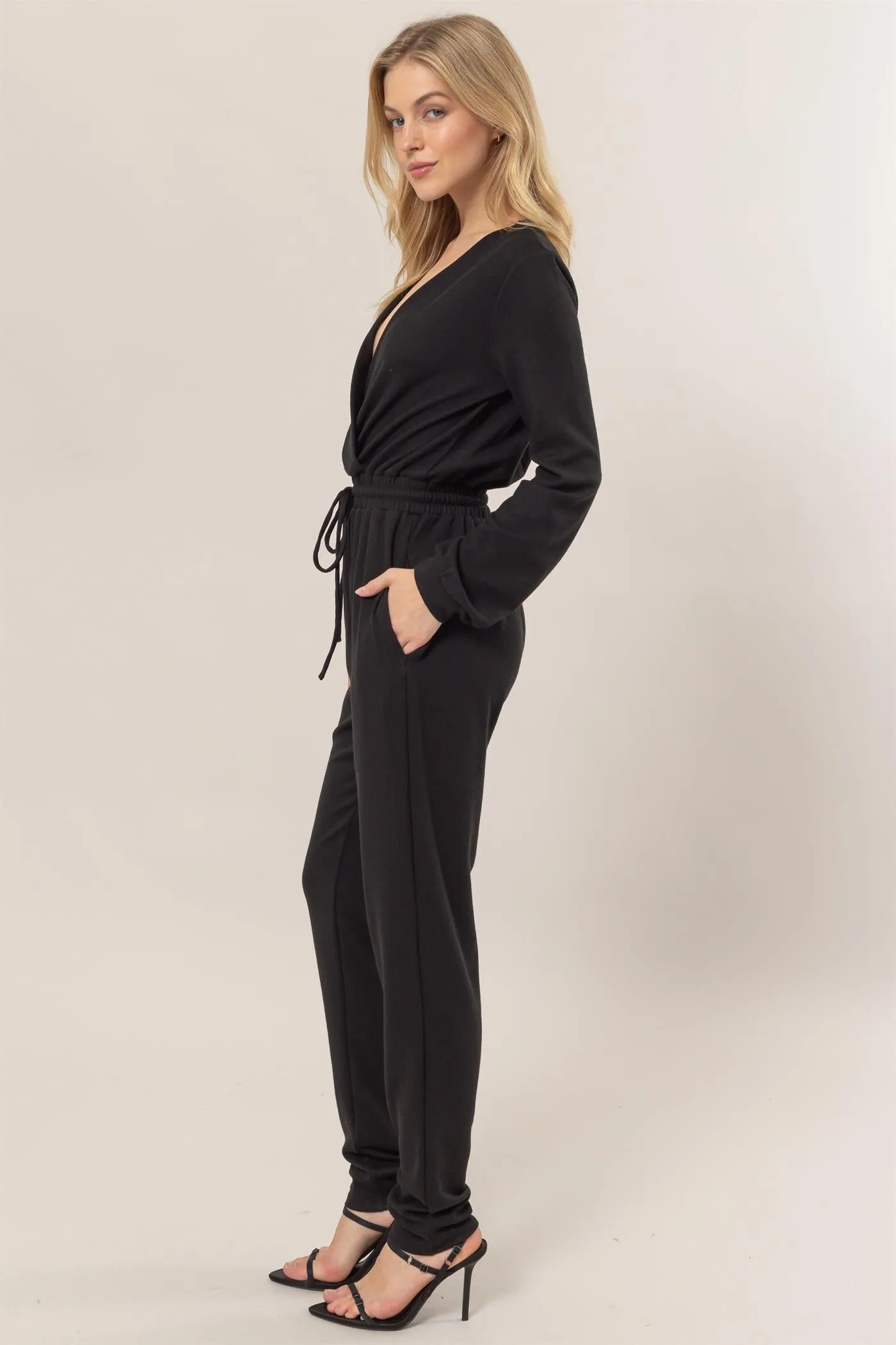 HF25A733-Knit Drawstring Jumpsuit