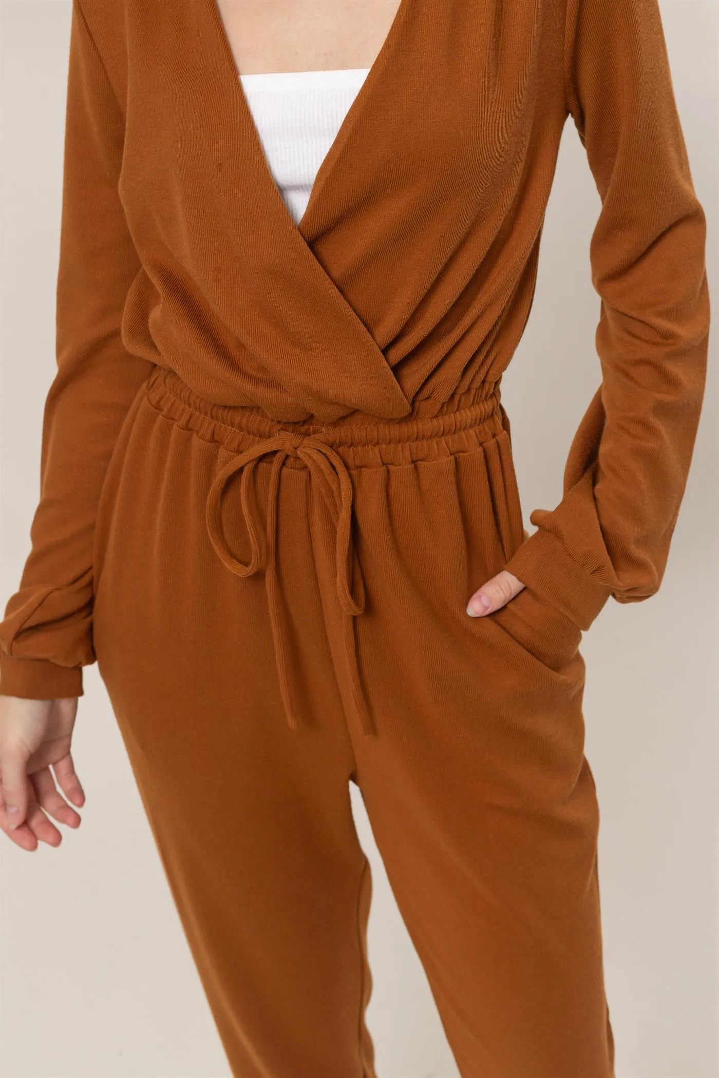 HF25A733-Knit Drawstring Jumpsuit