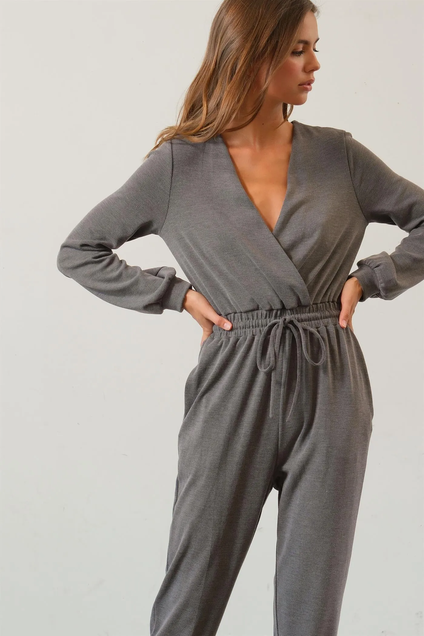 HF25A733-Knit Drawstring Jumpsuit