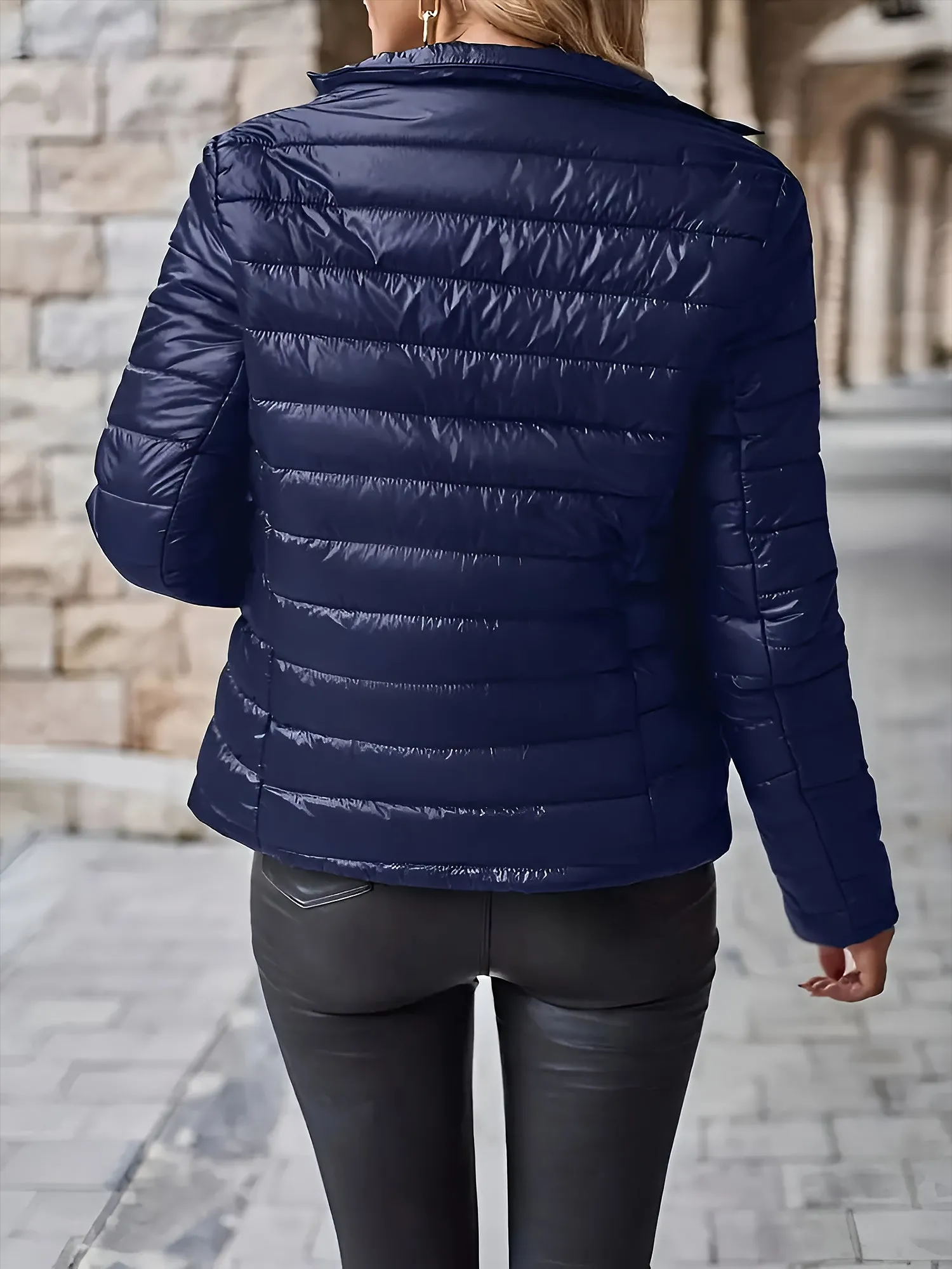 Lightweight Thermal Solid Color Mock Neck Padded Jacket