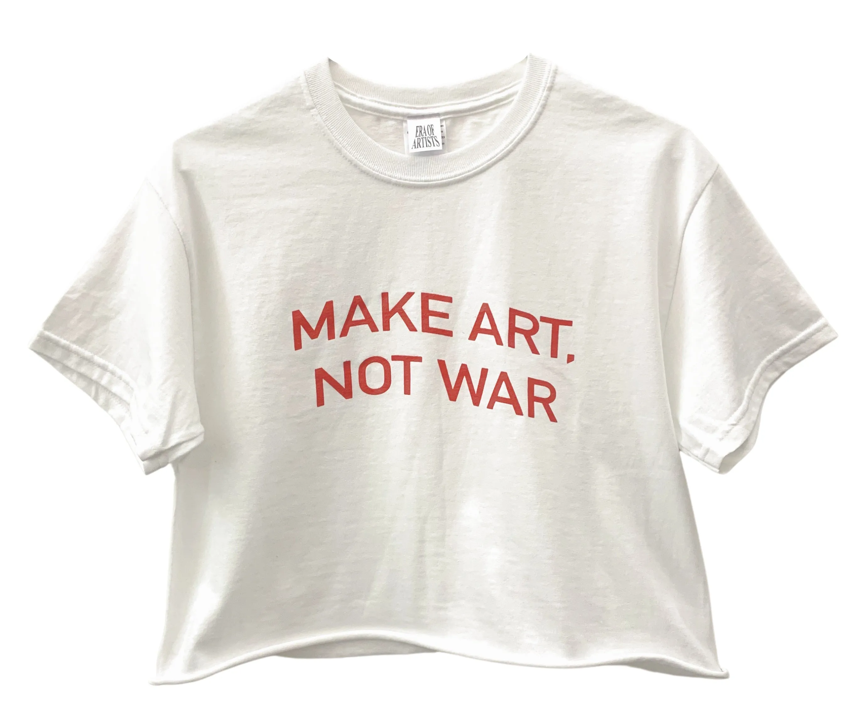 Make Art, Not War White Graphic Cropped Tee