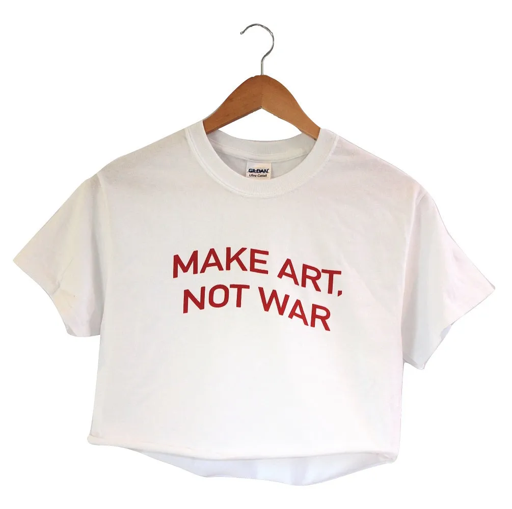 Make Art, Not War White Graphic Cropped Tee