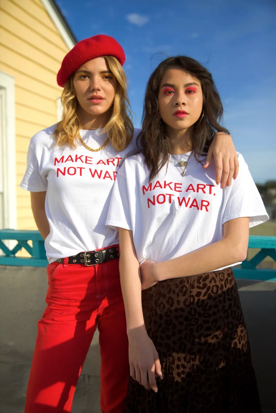 Make Art, Not War White Graphic Cropped Tee