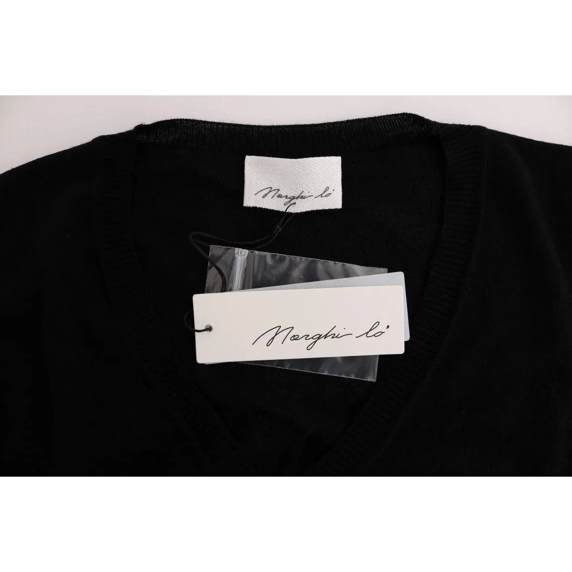 MARGHI LO' Elegant Black Wool Cardigan Sweater