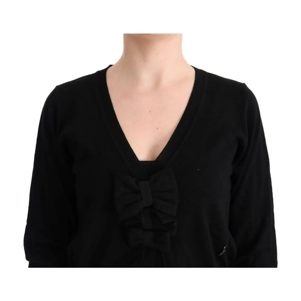 MARGHI LO' Elegant Black Wool Cardigan Sweater