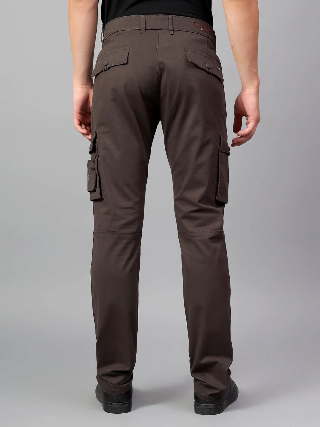 Men's Charcoal Brown Solid Full Length Cargo