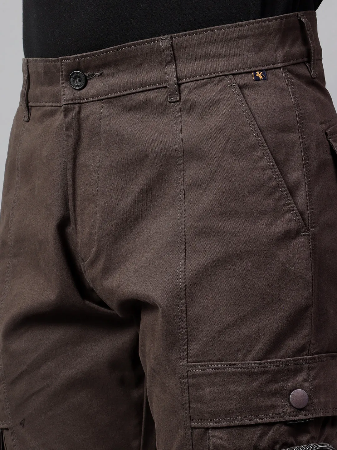 Men's Charcoal Brown Solid Full Length Cargo