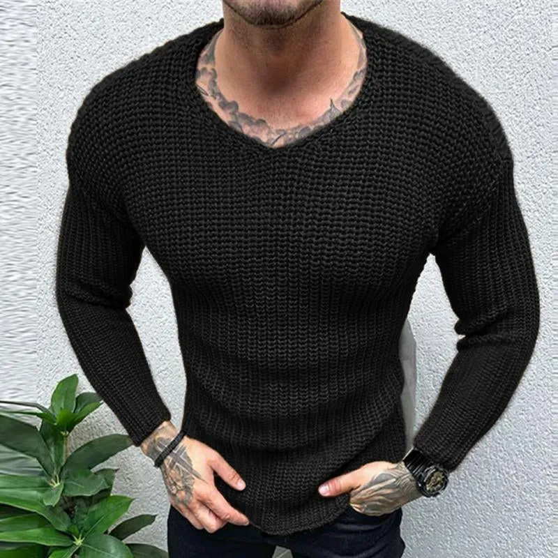 Men's Retro Casual Solid Color Round Neck Slim Sweater 47550073TO