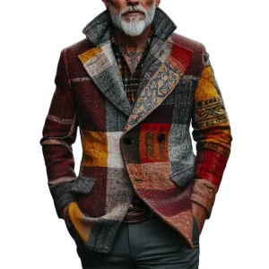 Men's Retro Casual Tweed Plaid Ethnic Style Printed Jacket 78526897TO