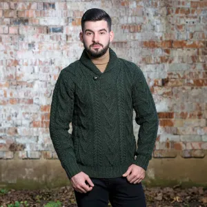 Men's Shawl Collar Single Button Sweater, Army Green