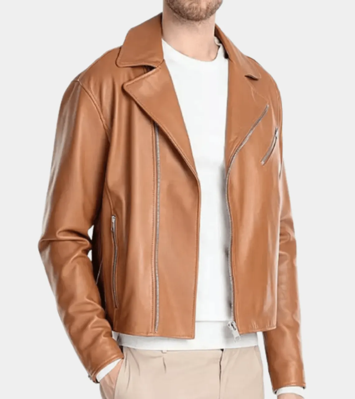 Men's Tan Brown Biker Leather Jacket