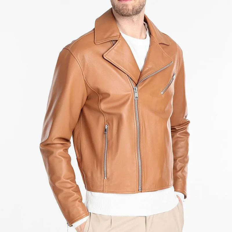 Men's Tan Brown Biker Leather Jacket