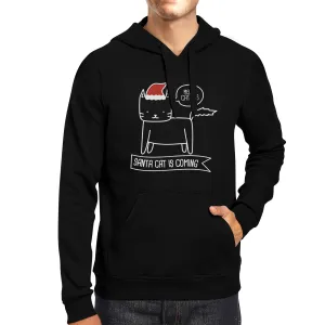 Meowy Catmas Santa Cat Is Coming Black Hoodie