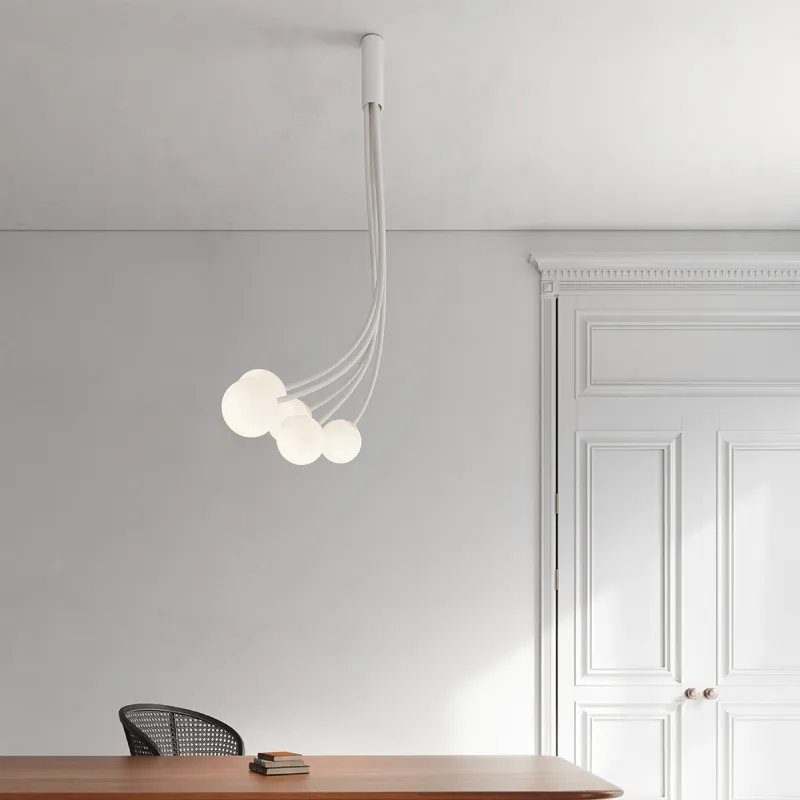 Minimalist Flexible Arm and Orb Chandelier