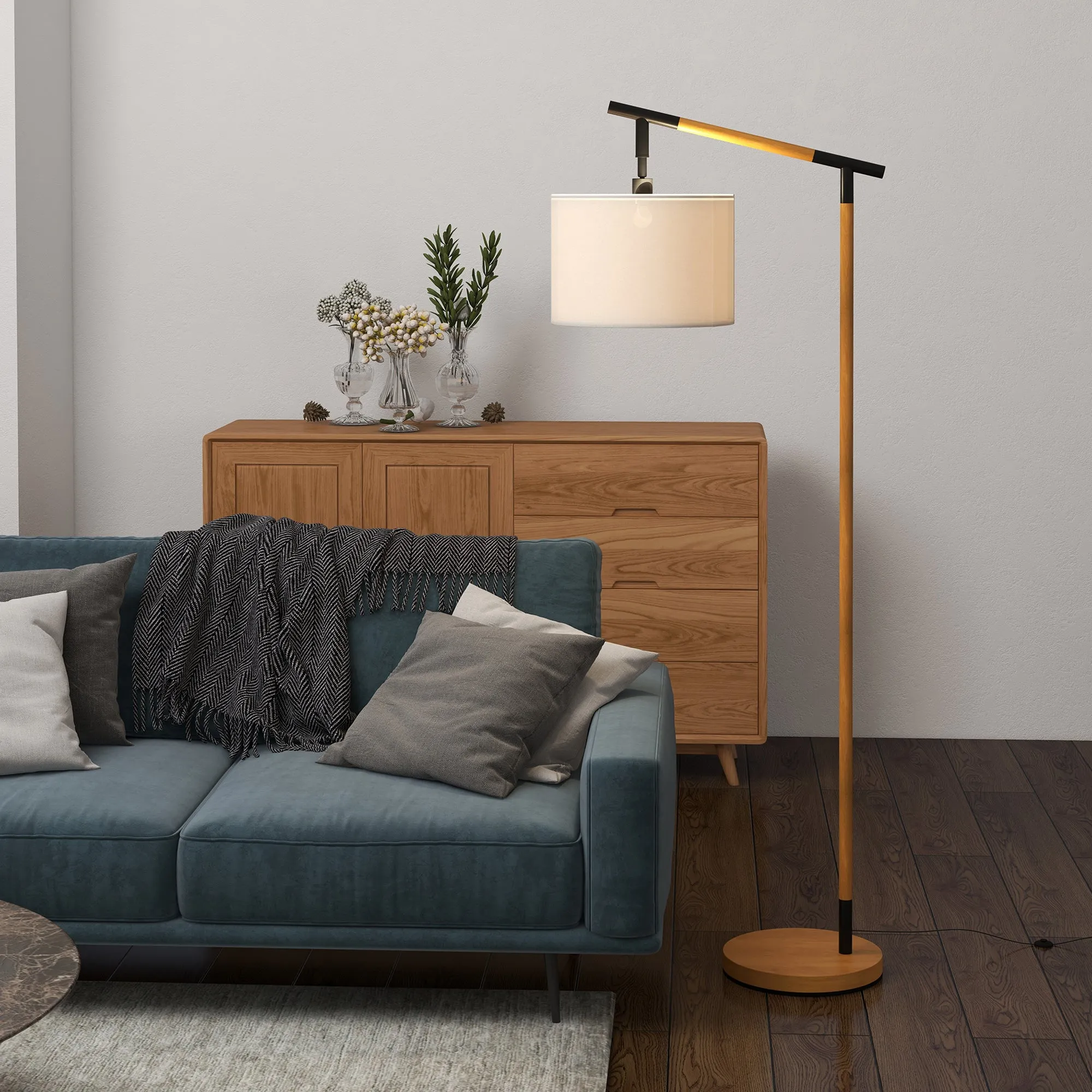 Modern Floor Lamp with 350¬∞ Rotating Lampshade, for Living Room and Bedroom, LED Bulb Included, Brown