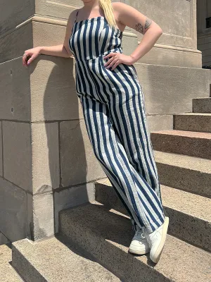 Mykonos Stripe Jumpsuit: Deep Sea