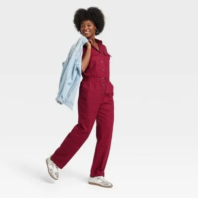 New - Women's Short Sleeve Boilersuit - Universal Thread Burgundy 10