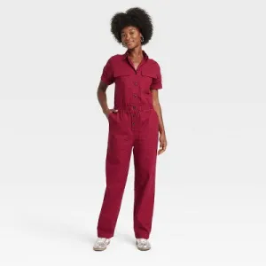 New - Women's Short Sleeve Boilersuit - Universal Thread Burgundy 10