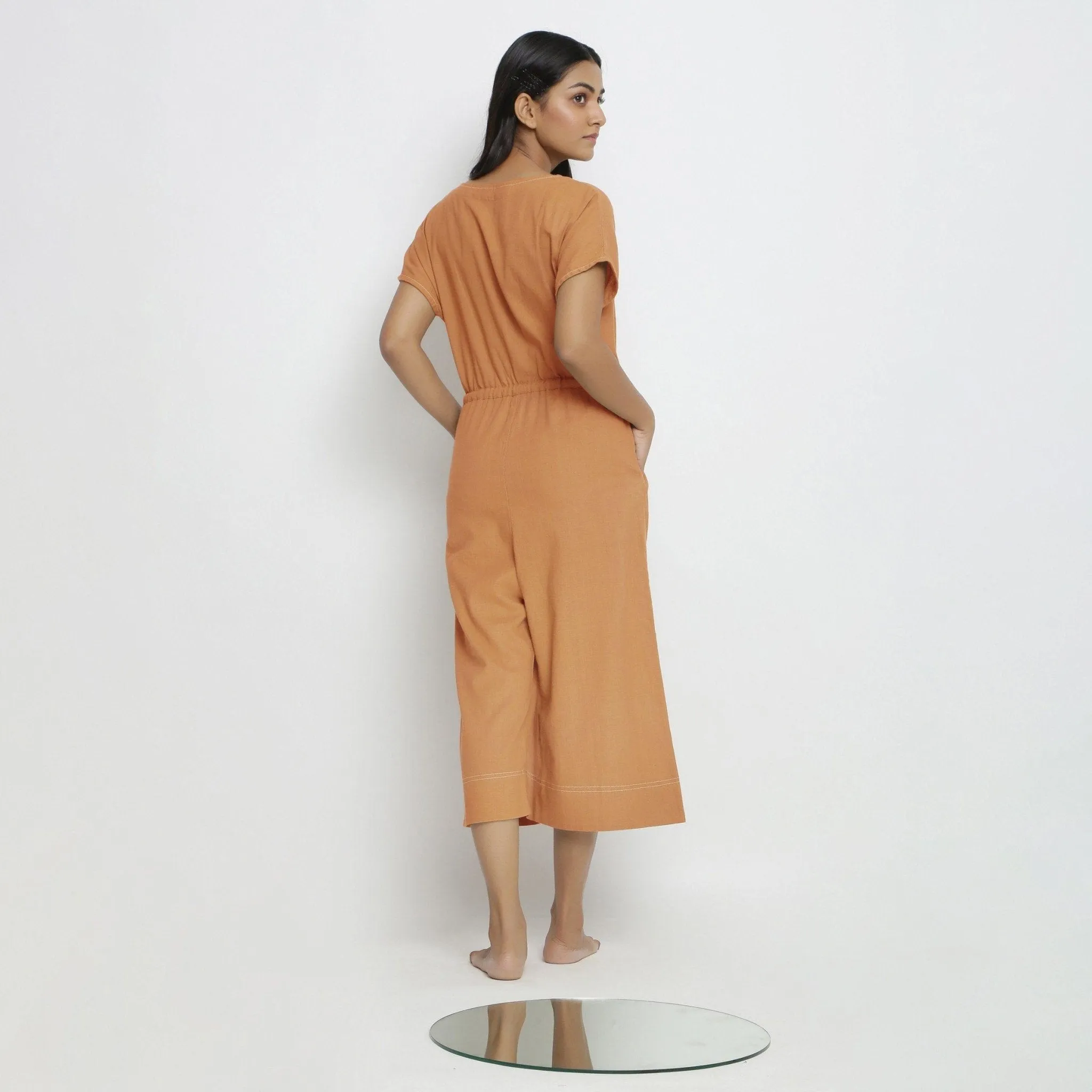 Orange 100% Cotton High-Rise Button Down Jumpsuit