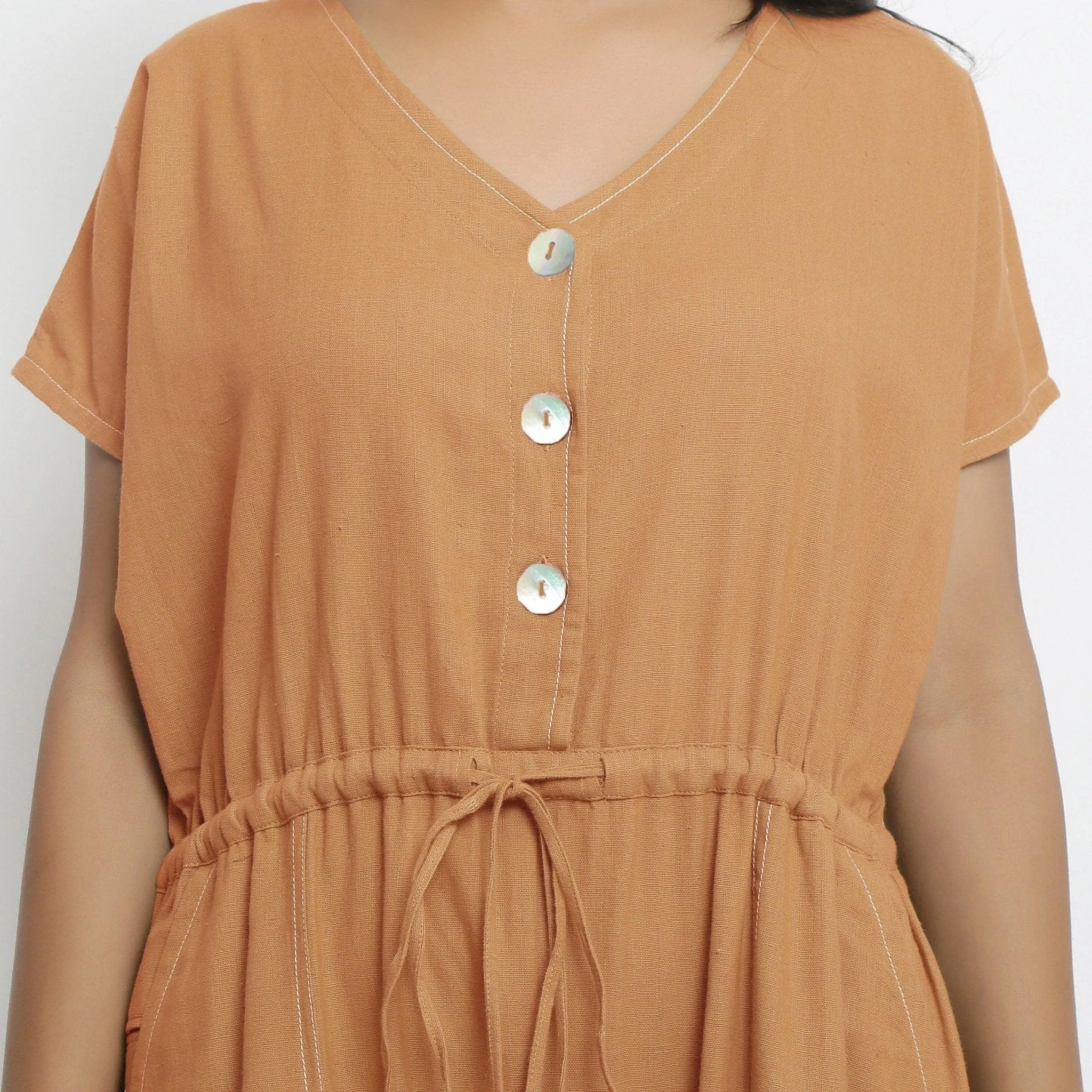 Orange 100% Cotton High-Rise Button Down Jumpsuit