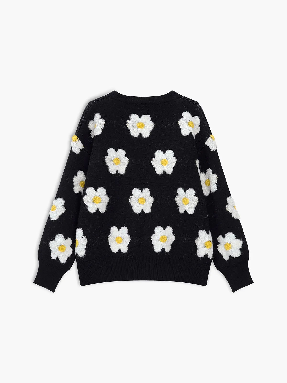 Oversized Daisies Graceful Fuzzy Floral Sweater