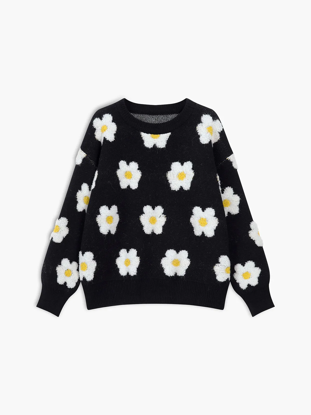 Oversized Daisies Graceful Fuzzy Floral Sweater