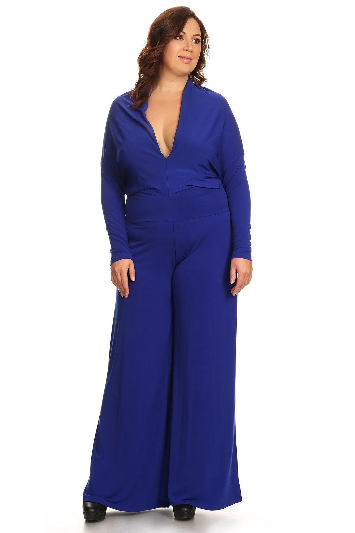 Plus Size Relaxed Fit Long Sleeves Multiple way Style Wide Leg Jumpsuit