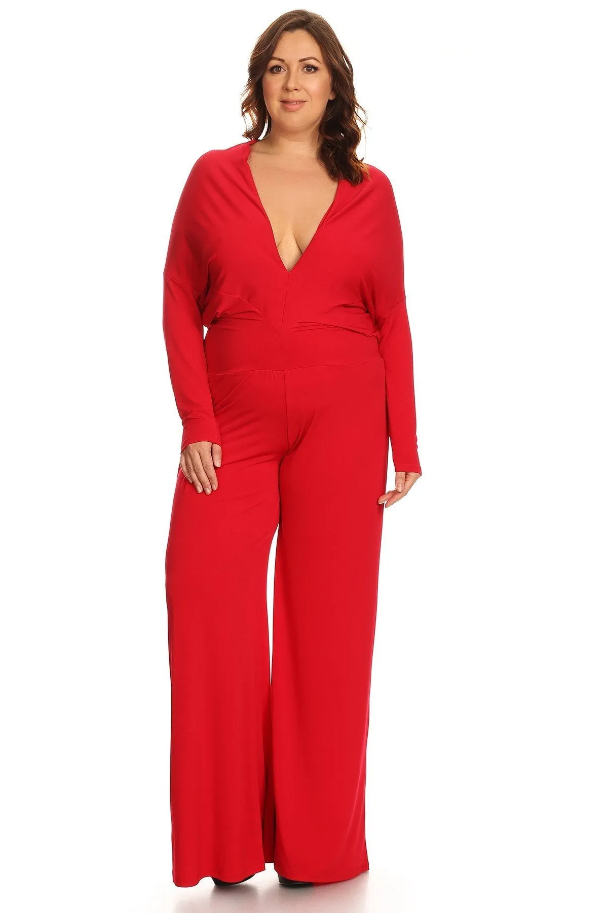 Plus Size Relaxed Fit Long Sleeves Multiple way Style Wide Leg Jumpsuit