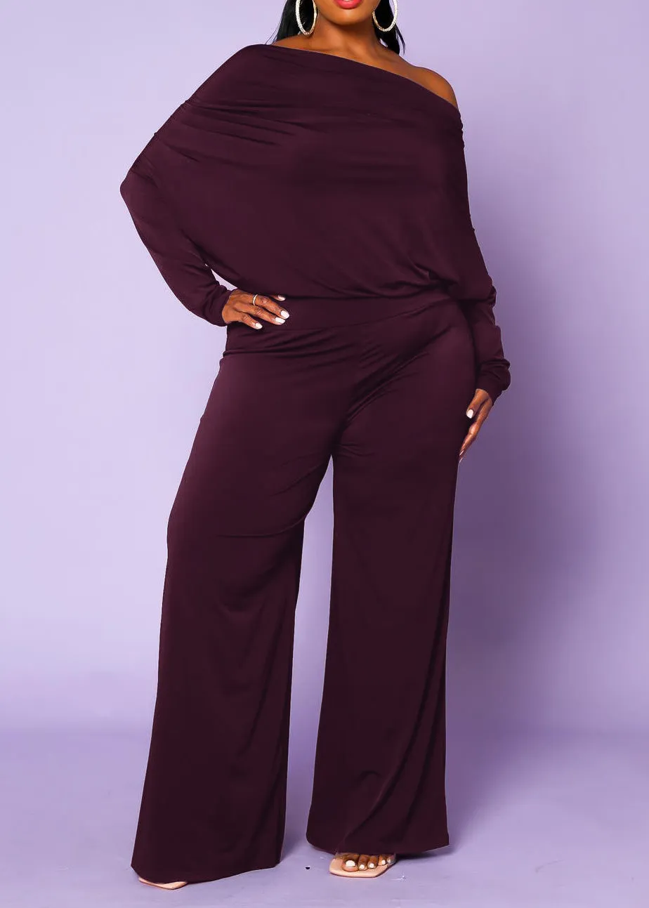 Plus Size Relaxed Fit Long Sleeves Multiple way Style Wide Leg Jumpsuit