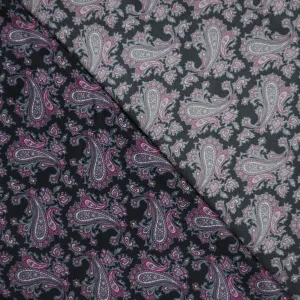 Purple Paisley on Black Background Printed Viscose Lining