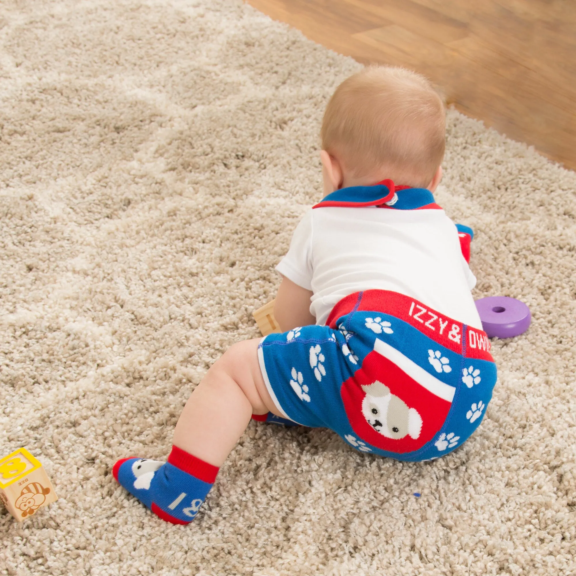 Red and Blue Puppy Baby Shorts